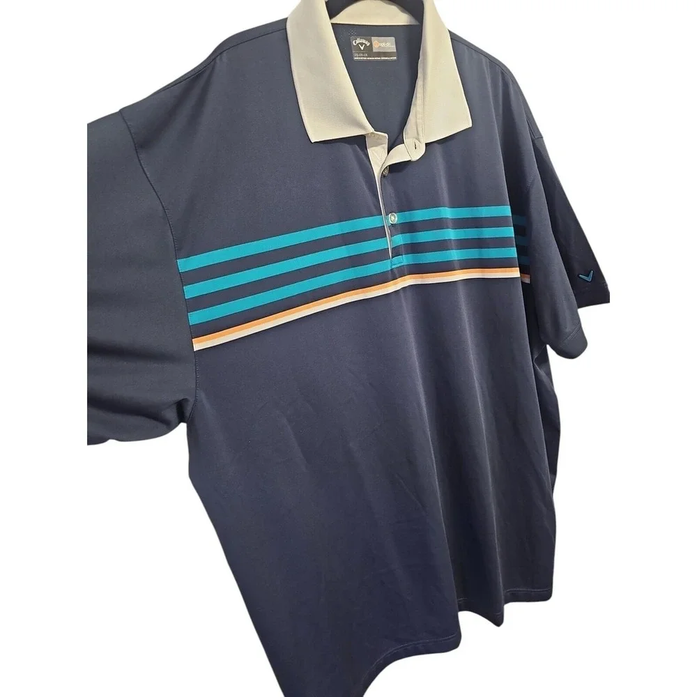 Callaway Golf Polo Shirt Opti-Dri Blue Striped‎ Performance Casual Men's 2XL